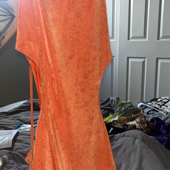 ORANGE CUTOUT MINI HALTER DRESS - Picture 1 of 4
